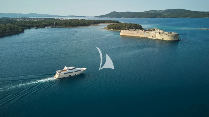 Navetta 26 Friend's Boat cruising by St Nicholas Fortress in Sibenik