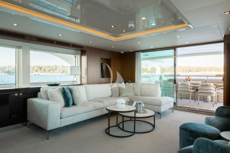 Main Salon lounge facing aft deck 