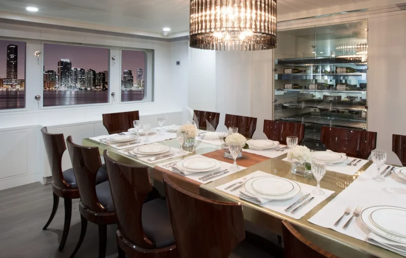 Main Salon Dining and Wine Cellar 