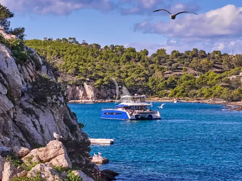 Anchored in a bay