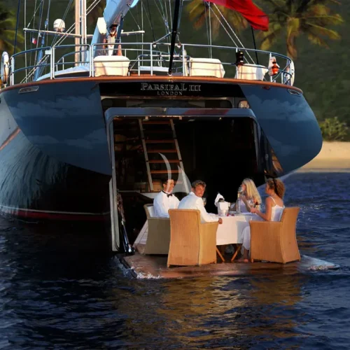 Dining in style on the swim platform